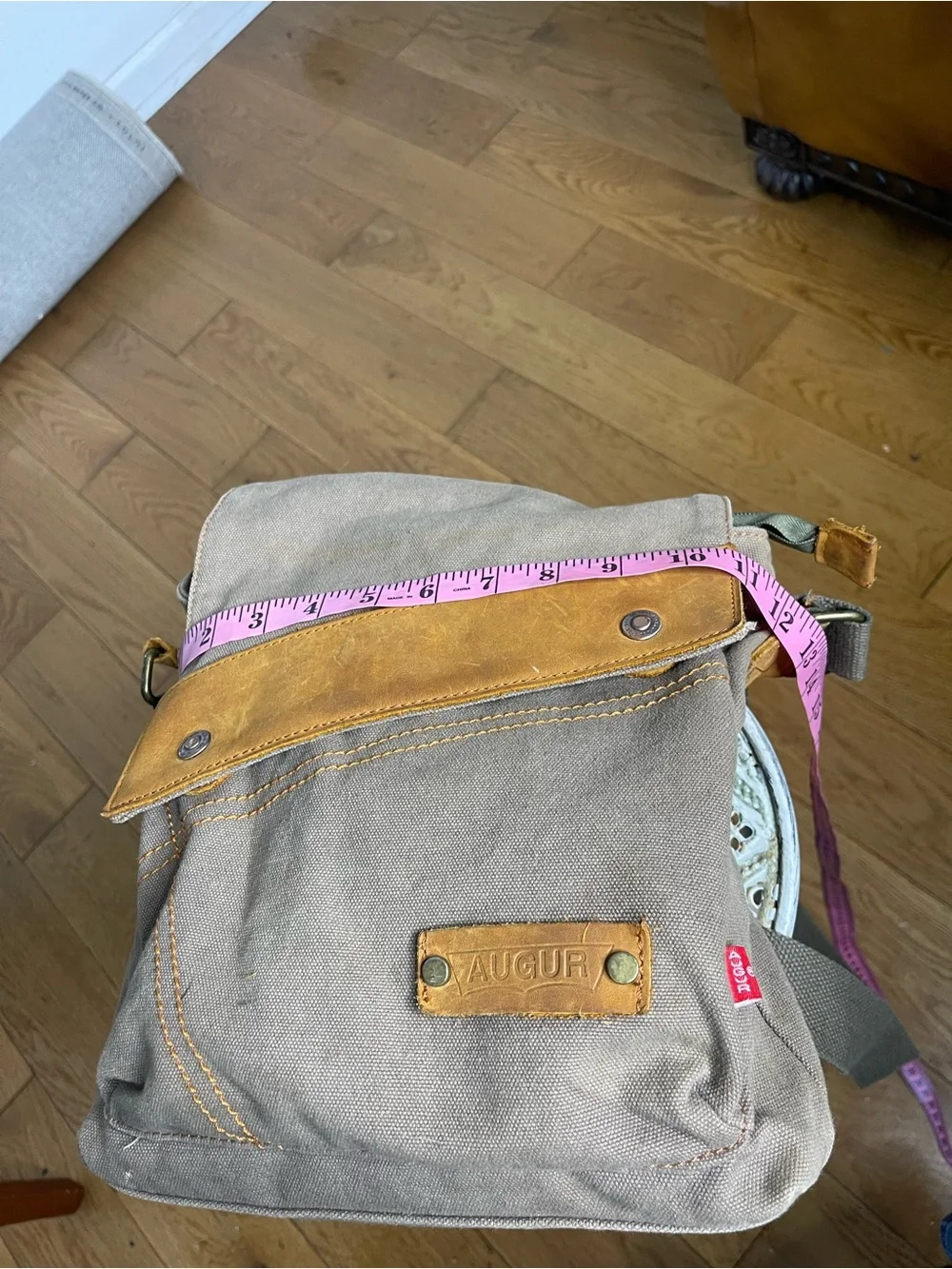 Augur Canvas Messenger Bag in Tan with Leather Trim